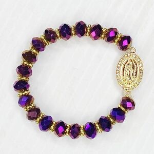 Religious Purple Virgin Mary Beaded Elastic Bracelet